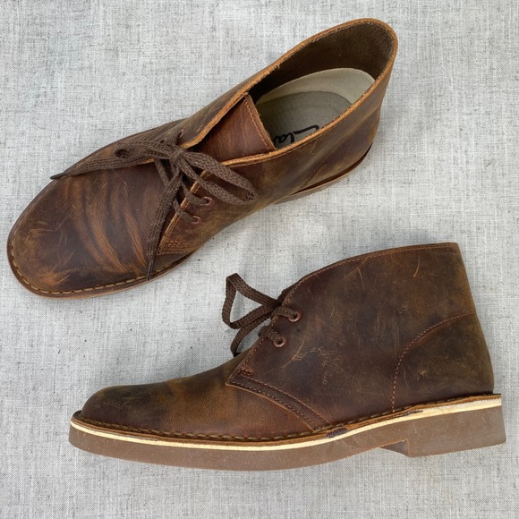 Clarks Desert Boots Brown Leather Ankle Chukka Beeswax Casual Shoes Men's 7 - Picture 1 of 11